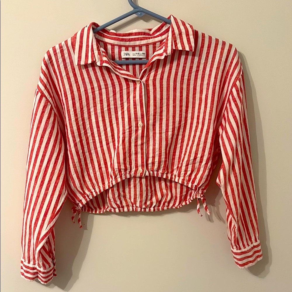 Zara Striped Red and White Cropped Girls Blouse